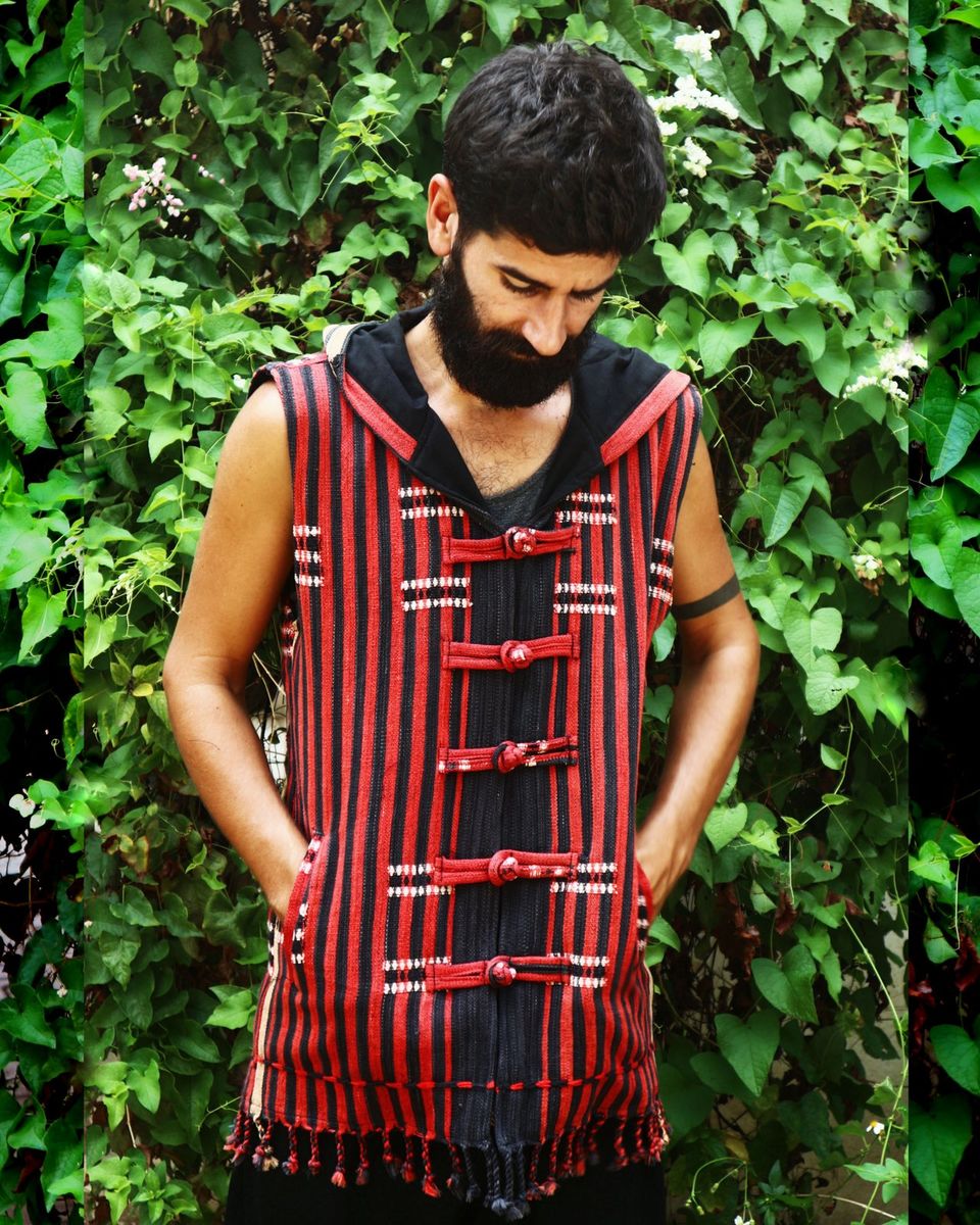 Ethical mens fashion clothing in hand woven textiles