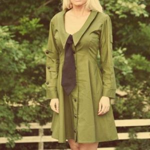 Dieselpunk,Retro,Army,Military,Boy,Scout,Dress,Custom,Size,dieselpunk, steampunk, dieselpunk dress, steampunk dress, steam punk dress, gothic dress, custom size, plus size, made to measure, retro, pin up, military, army, green, aline, dress, tie