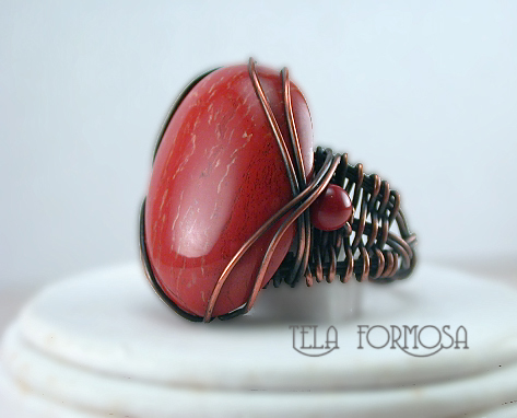 red jasper ring handcrafted copper wire wrapped tela formosa