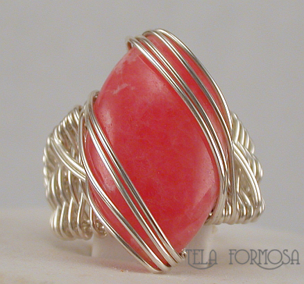 rhodochrosite ring handcrafted sterling silver wire wrapped tela formosa