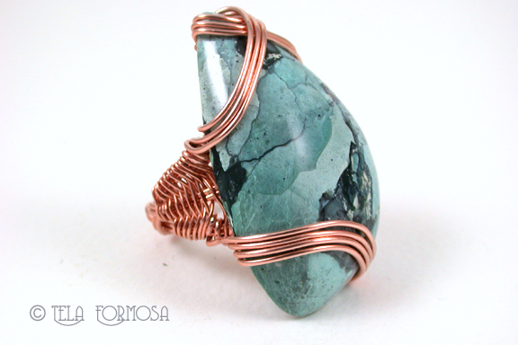 turquoise mens wire wrapped ring copper handmade tela formosa