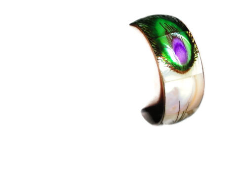 Hand,Crafted,Sea,Shell,Bangle,with,Painted,Peacock,Feather,-,SOLD,Sea Shell Bracelet