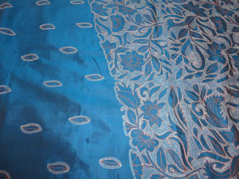 Blue,Banglorean,Silk,Kantha,Saree, Kantha saree, Blue Silk Saree, Hand embroidered Saree