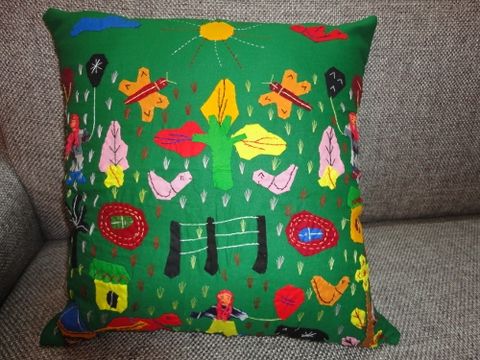 Fun,and,Frolic,Mini,Patchwork,Green,Cushion,Cover,handcrafted, cushion, cotton, applique, patchwork