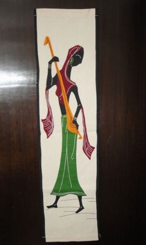 Woman,Playing,Ektara,Musical,Instrument,Wall,Hanging,wall hanging, handcrafted, applique, patchwork, ethnic