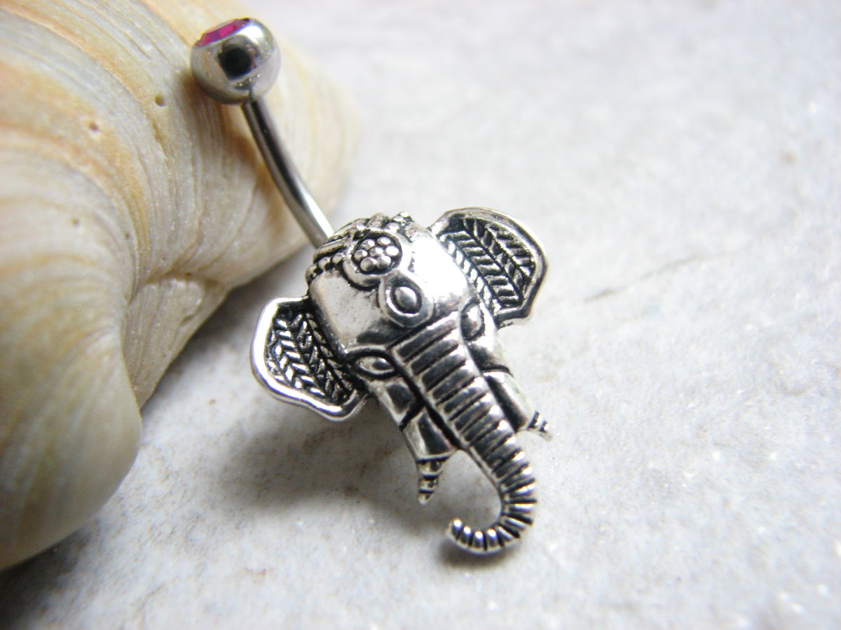 Non Dangle Silver Elephant Belly Button Piercing Bits off the Beach