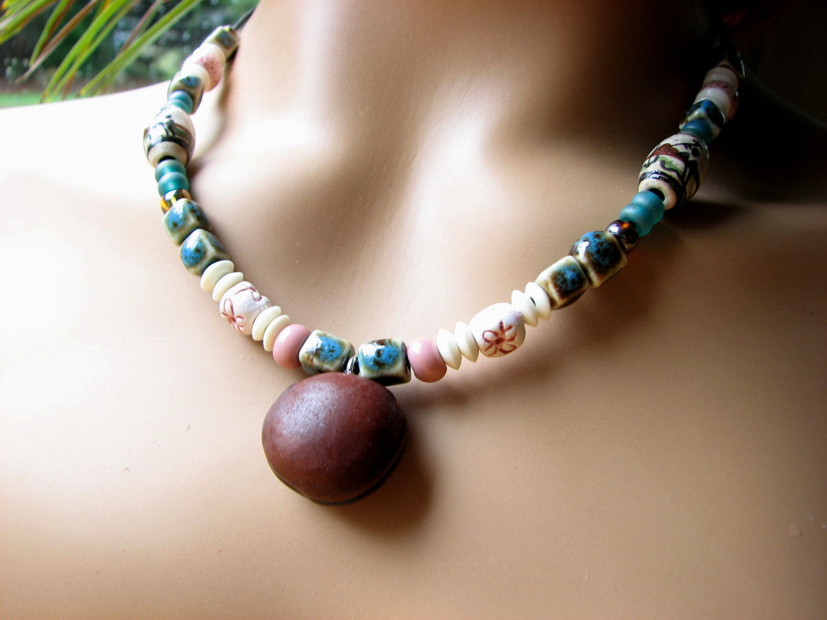 Womens Beaded Sea Bean Necklace Bits off the Beach