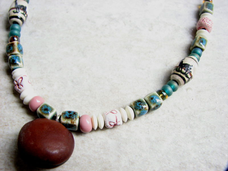 Womens Beaded Sea Bean Necklace Bits off the Beach