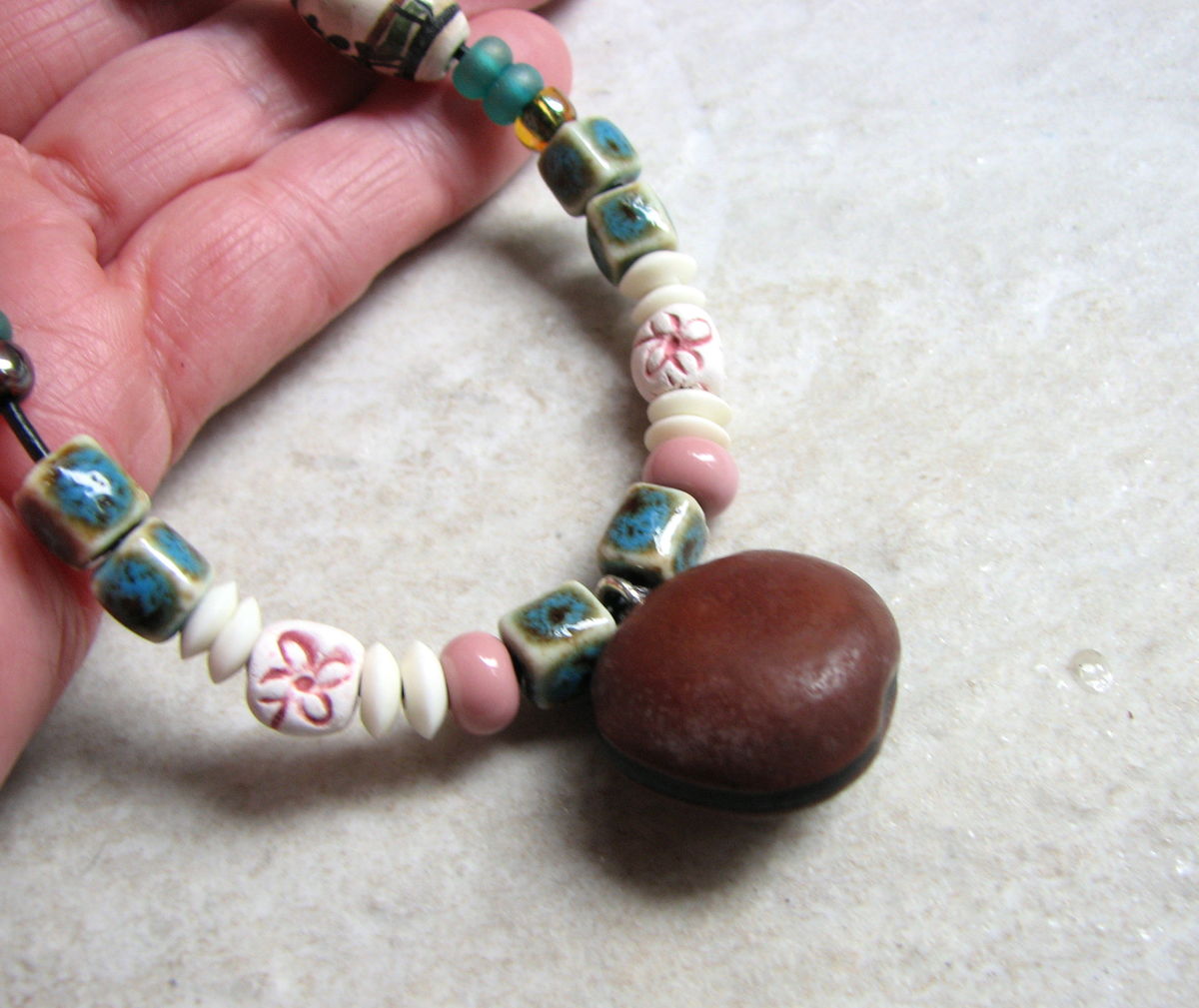 Womens Beaded Sea Bean Necklace Bits off the Beach