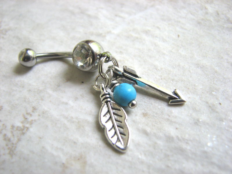 Turquoise Stone Prong Steel Belly Button Ring