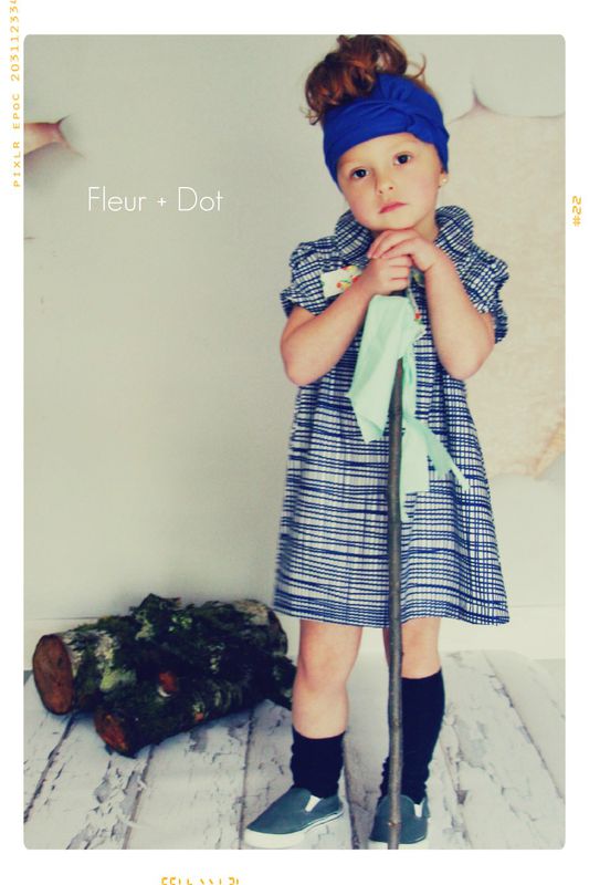 The Blue Grid Bow Shift with Peter Pan Collar Girls Dress from the Fleur + Dot Autumn Winter 12 Collection - product images  of 