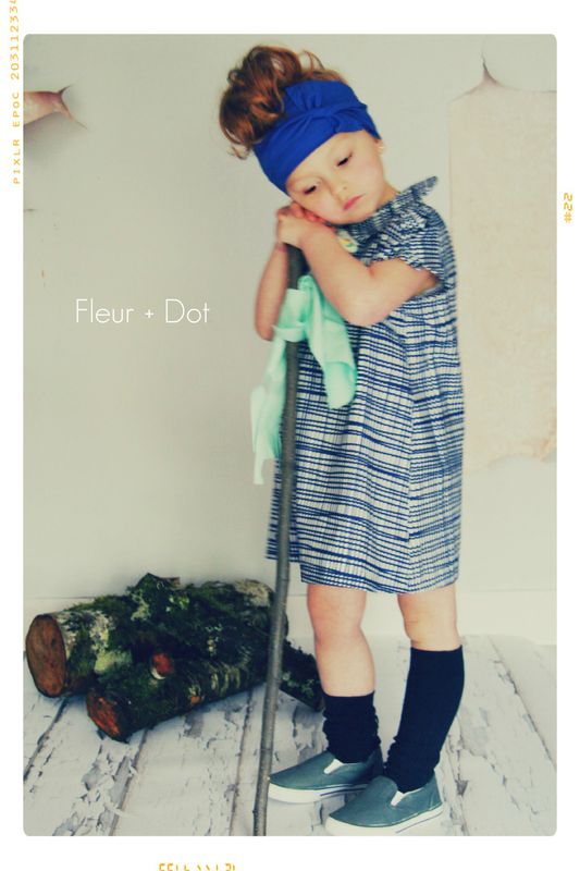 The Blue Grid Bow Shift with Peter Pan Collar Girls Dress from the Fleur + Dot Autumn Winter 12 Collection - product images  of 