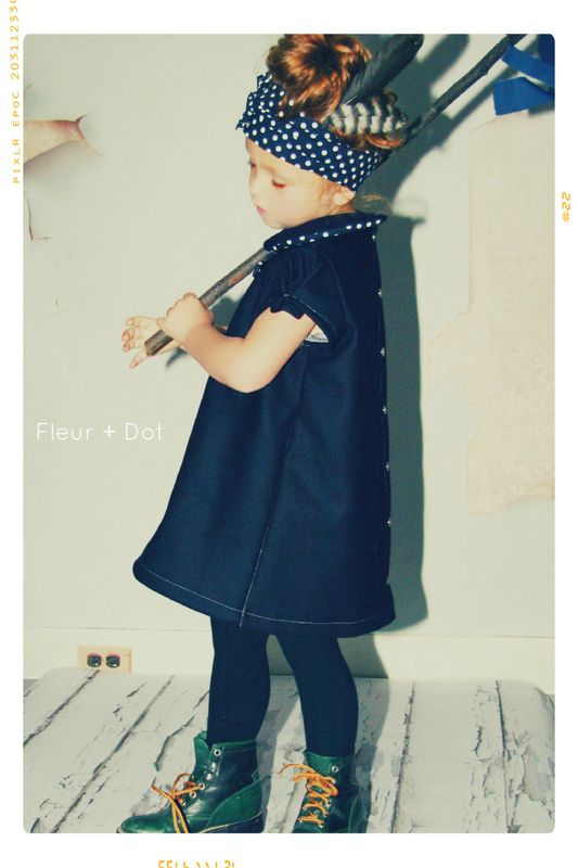 The Navy Wool Dot Collared Shift Girls Dress from Fleur + Dot Autumn Winter 12 Collection - product images  of 