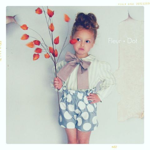 The,Polka,Dotted,Ruffle,Top,High,Waist,Shorts,from,the,Fleur,+,Dot,Autumn,Winter,12,Collection,Girl, shorts, ruffle top, high waist, polka dot, grey, white, blue, toddler, baby, gold, dots, small, medium, large, 18 months, 2T, 3T, 4T, 5, 6, 7, 8, fleur and dot, fleur + dot, fleuranddot, winter, autumnwinter12