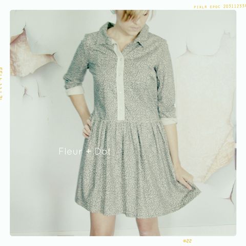 Womens,Black,and,White,Graphite,Collared,Shirtdress,from,Fleur,+,Dot's,Women,Spring,Summer,2013,women, dress, shirtdress, collared dress, black, white, floral, map, women's dress, spring, summer