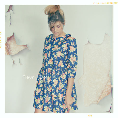 Womens,Vintage,Rose,Floral,Peter,Pan,Collar,Dress,with,Full,Skirt,from,Fleur,+,Dot's,Women,Spring,Summer,2013,Collection,women, dress, full skirt, peter pan collar, peter pan collar shift, blue, floral, quilt, women's dress, spring, summer