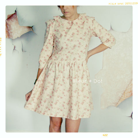 Womens,English,Tea,Rose,Peter,Pan,Collar,Dress,with,Full,Skirt,from,Fleur,+,Dot's,Women,Spring,Summer,2013,Collection,women, dress, full skirt, peter pan collar, peter pan collar shift, pink, floral, bird, women's dress, spring, summer