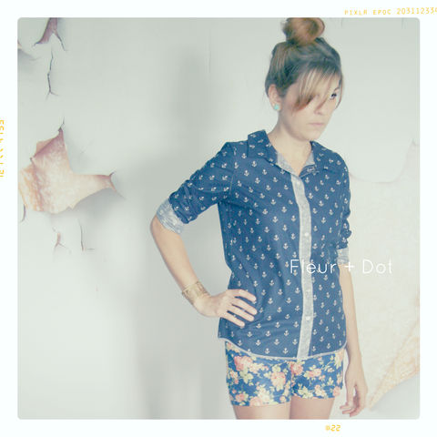 Womens,Navy,Anchor,Collared,Button,Up,Blouse,from,Fleur,+,Dot's,Women's,Spring,Summer,2013,Collection,blouse, button up, women, fashion, shirt, collared shirt, navy, anchor, spring, summer