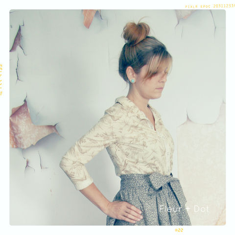 Womens,Bird,in,Paradise,Collared,Button,Up,Blouse,from,Fleur,+,Dot's,Women's,Spring,Summer,2013,Collection,blouse, button up, women, fashion, shirt, collared shirt, tan, bird, floral, tropical, spring, summer