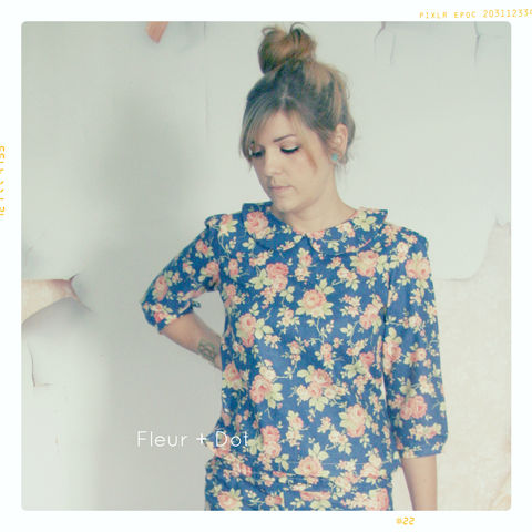 Womens,Vintage,Rose,Floral,Peter,Pan,Collar,Blouse,from,Fleur,+,Dot's,Women,Spring,Summer,2013,Collection,women, blouse, peter pan collar, peter pan collar shift, blue, navy, pink, floral, women's dress, spring, summer