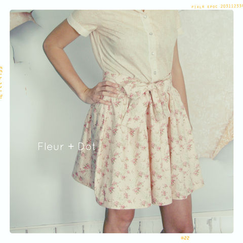 WOMENS,English,Tea,Rose,Extra,Full,Skirt,with,Sash,from,Fleur,+,Dot's,Women,Spring,Summer,2013,Collection,skirt, women, knee length, pink, bird, floral, fleuranddot, fleur and dot, fleur + dot, spring, summer, fall, autumn, fashion, handmade, vintage inspired