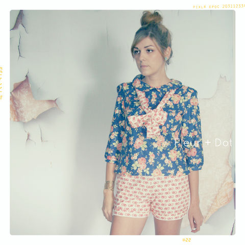 WOMENS,Ruffle,Top,Shorts,WITH,SASH,FROM,FLEUR,+,DOT'S,WOMEN,SPRING,SUMMER,2013,COLLECTION,women, shorts, ruffle top, ruffle top shorts, spring, summer, fleuranddot, fleur and dot, navy, blue, anchor, floral, pink, vintage inspired, cotton