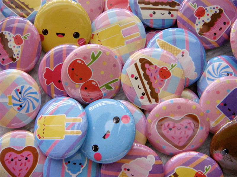 28 Kawaii Pinback Buttons or Flat Back Cabochons - Kawaii Sweets Love Fruits - Cute Grab Bag Japanese - 1 inch - product images  of 