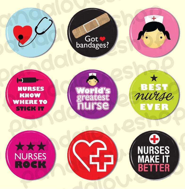 Nurses Rock - Pinback Buttons or Flat Back Buttons - Set of 9 - 1 inch 25mm Round - product images  of 