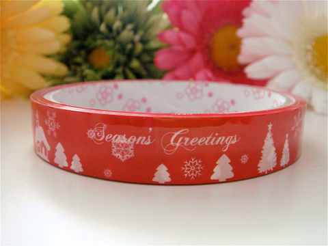 Deco,Tape,Kawaii,-,Christmas,Gift,Season's,Greetings,Medium,Roll,Trees,Red,Holiday,Japanese,Supplies,Commercial,packaging,deco_tape,zakka,japanese_deco_tape,kawaii_deco,decorative_tape,kawaii_grab_bag,christmas,holiday,cute_kawaii_japanese,gift_wrap_present,winter_snowflakes,red_white_candy_cane