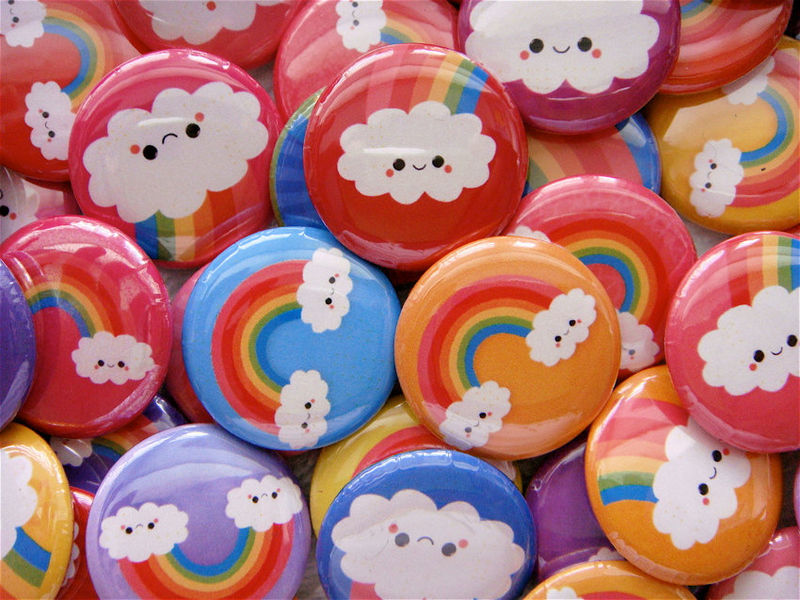Kawaii Pinback Buttons 1 inch - Rainbow Happy Clouds - Set of 48 - product images  of 