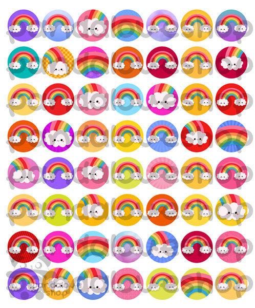 Kawaii Pinback Buttons 1 inch - Rainbow Happy Clouds - Set of 48 - product images  of 