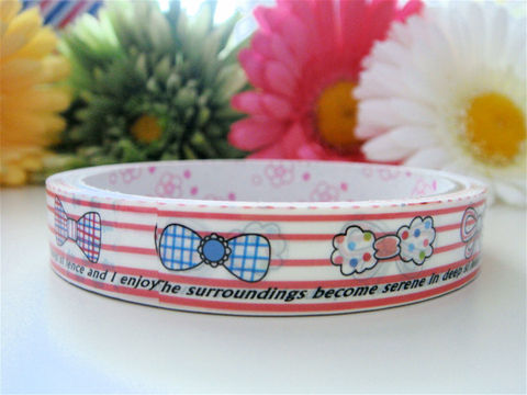 Kawaii,Deco,Tape,-,Pretty,Ribbon,Bows,Medium,Roll,Japanese,Stationery,Supplies,Commercial,kawaii,packaging,gift_wrap,zakka,japanese_deco_tape,decorative_tape,kawaii_sticker,kawaii_deco_tape,red_pink,ribbon_lace,bows_hair_gift,girly_girl,rainbow_stripes,deco_tape