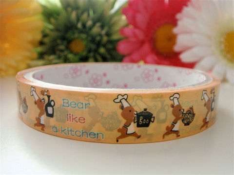 Kawaii,Japanese,Deco,Tape,-,Bears,in,the,Kitchen,Baker,Medium,Roll,Cute,Sticker,Zakka,Supplies,Commercial,deco_tape,zakka,japanese_deco_tape,kawaii_deco,decorative_tape,kawaii_sticker,cute_kawaii_japanese,embellishment,bears,kitchen,craft_brown,baker_cooking,kawaii_animals
