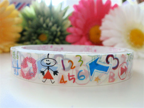 Kawaii,Deco,Tape,-,School,Days,Teachers,Kids,and,Numbers,Medium,Roll,Japanese,Stationery,Supplies,Commercial,gift_wrap,zakka,japanese_deco_tape,kawaii_sticker,kawaii_deco_tape,stationery,decorative_deco_tape,numbers_math,bright_rainbow_color,cute_kawaii,school_days,teacher_gift,nerd_geekery,deco_tape