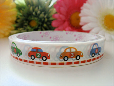 Kawaii,Japanese,Deco,Tape,-,Cars,in,Rainbow,Medium,Roll,Supplies,Commercial,packaging,deco_tape,zakka,japanese_deco_tape,kawaii_deco,decorative_tape,cute_kawaii_japanese,rainbow,stripes,masking_tape,scrapbooking,boys_vehicles,race_cars