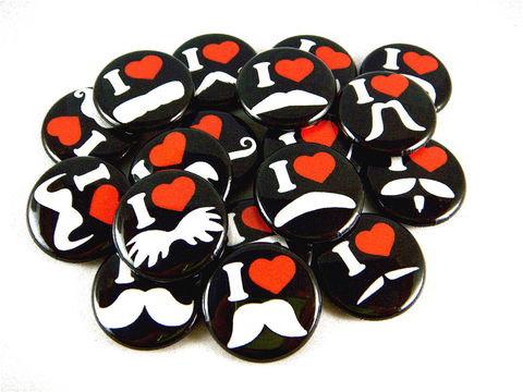 Mustache,Love,and,Hearts,in,Black,(Set,of,18),-,Pinback,Buttons,or,Flat,Back,pinback_buttons, mustache, mustache_love, moustache, flat_back_buttons, cabochons, heart, love, party_favors