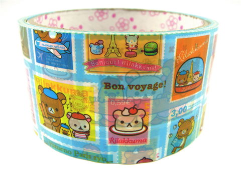 Rilakkuma,Deco,Tape,-,Bonjour,Travel,and,Stamps,Large,Kawaii,rilakkuma, bonjour_rilakkuma, relax_bear, deco_tape, kawaii, japanese, cute, decorative_tape, washi_tape, san_x