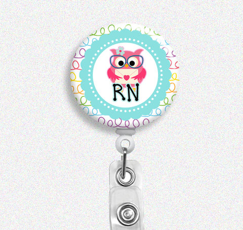 Rainbow,Doodle,Owl,Nurse,Badge,Holder,(Belt,Clip,or,Swivel,Spring,Clip),Reel,owl nurse, badge reel, badge holder, nurse badge holder, nurse badge reel, id holder, nurse lanyard, nurses rock