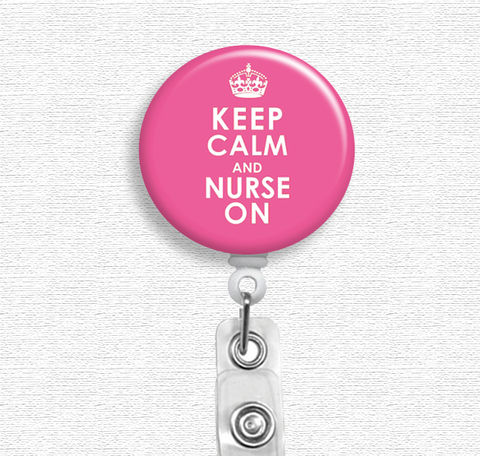 Pink,Keep,Calm,and,Nurse,On,Badge,Holder,(Belt,Clip,or,Swivel,Spring,Clip),Reel,keep calm and nurse on, keep calm nurse, badge reel, badge holder, nurse badge holder, nurse badge reel, id holder, nurse lanyard, nurses rock