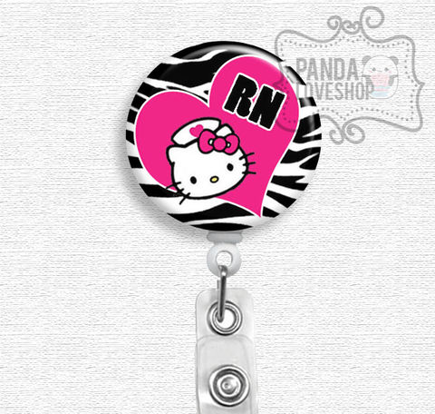 Hello,Kitty,Nurse,Badge,Reel,Zebra,Stripe,,Holder,,hello kitty nurse, badge reel, badge holder, nurse badge holder, nurse badge reel, id holder, nurse lanyard, nurses rock, zebra stripes, animal print