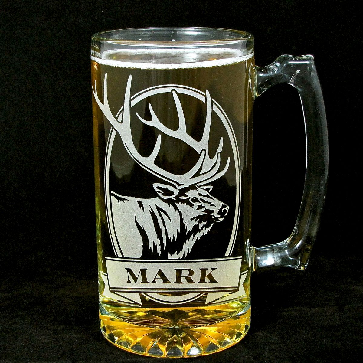 Personalized Elk Beer Stein, Etched Glass, Gift for Groom, Groomsmen