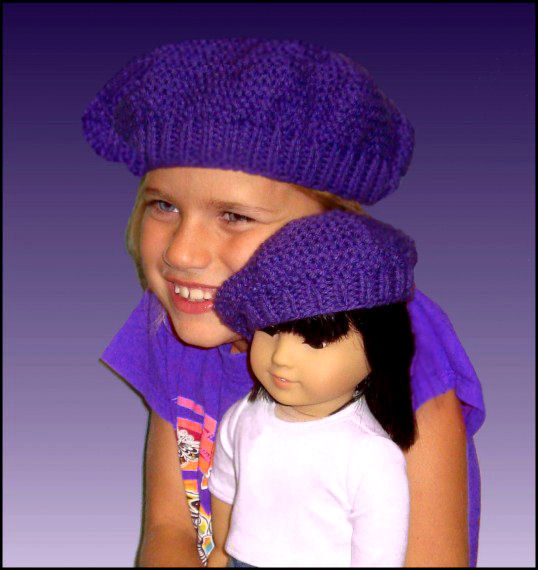 Hat Knitting pattern. Matching Girl and Doll Beret. PDF, 401
