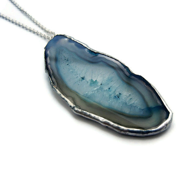 Dramatic Blue Agate Slice Necklace - product image