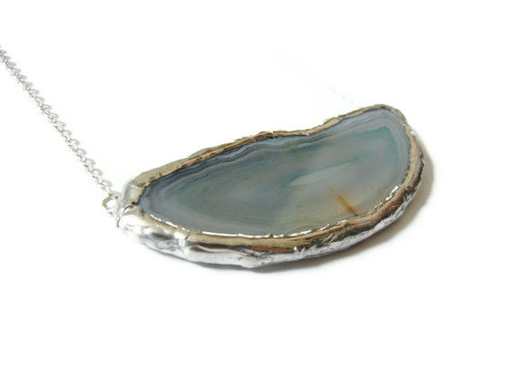 Horizontal Blue Druzy Agate Slice Necklace - product image