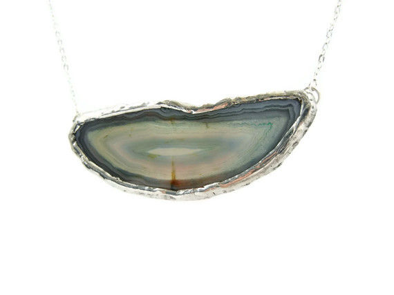 Horizontal Blue Druzy Agate Slice Necklace - product image