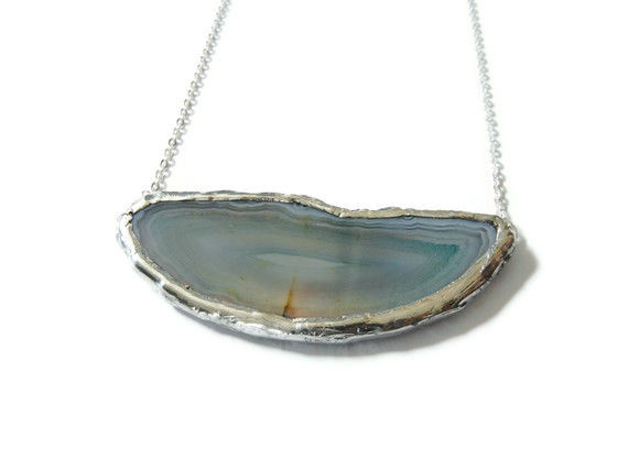 Horizontal Blue Druzy Agate Slice Necklace - product image