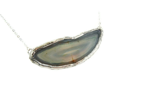 Horizontal Blue Druzy Agate Slice Necklace - product image