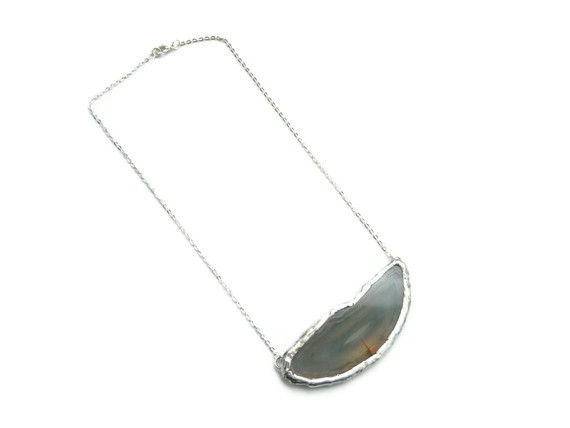 Horizontal Blue Druzy Agate Slice Necklace - product image