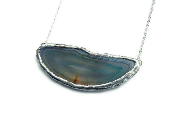 Horizontal Blue Druzy Agate Slice Necklace - product image