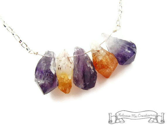 Raw Natural Amethyst Citrine Point Necklace - product image  